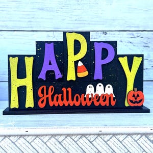 Happy Halloween Sign: Handpainted Maple Plywood Shelf Decor