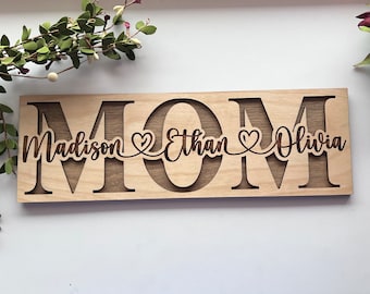 Mom Sign With Kids Names, Personalized Gift for Mom, Mothers Day Gift Idea, Custom Gift for Mom