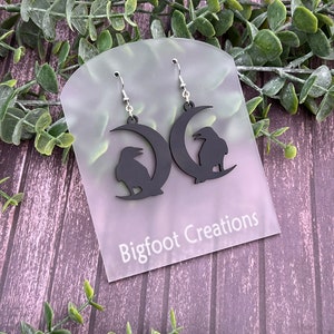 Black Raven Earrings, Raven with Moon Earrings