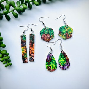 Succulent Earrings, Plant Mom Earrings, Plant Jewelry, Plant Earrings, Gift for Friend Who Loves Plants, Hexagon, Teardrop, Bar Earrings