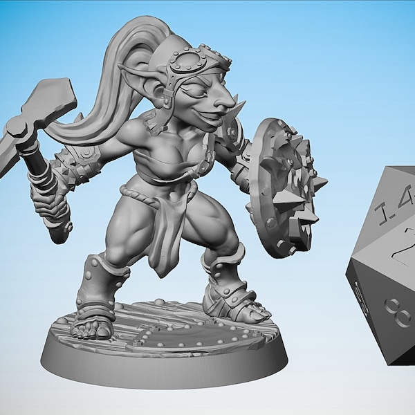 GOBLIN Weiblich "Spitzhacke & Schild" | Dungeons and Dragons | DnD | Pathfinder | Tabletop | RPG | Hero Size | 28 mm