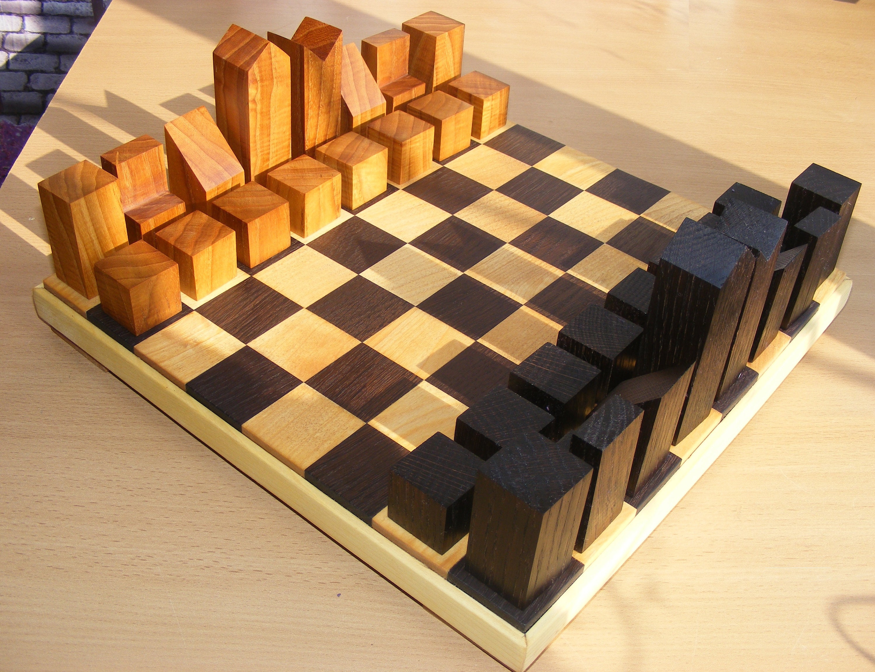 4 Handmade oak abstract geometric chess pieces 1966 Etsy