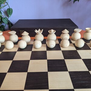 Modern minimalist chess set, 2022, Ukraine. Handmade wooden chess