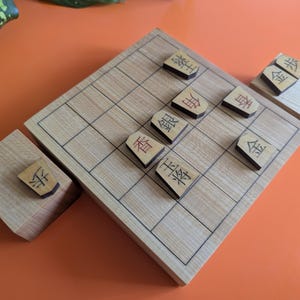 Minishogi & Kyoto shogi set. Thick solid hardwood board. Handcarved thin lines