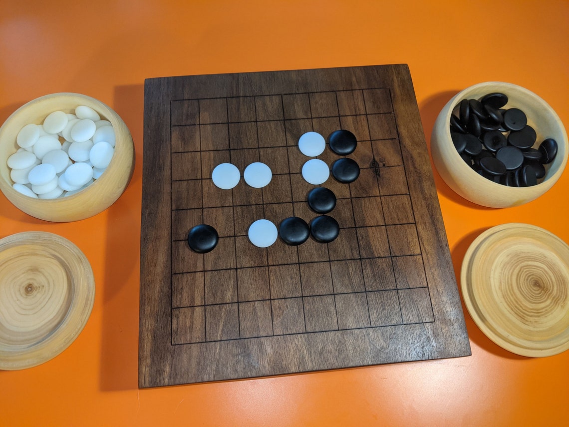 Dark solid Walnut game Go board 9x9 hand carved with bowls and | Etsy