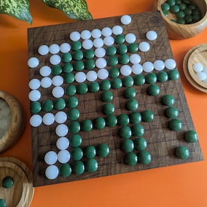 13x13 solid Walnut game Go board. Hand carved lines