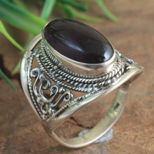 Oval Amethyst Ring: 925 Sterling Silver Boho Statement Ring