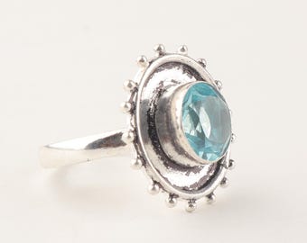 Blautopas Ring: 925 Sterling Silber Solitär, Dezember Geburtsstein