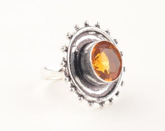 Sterling Silver Citrine Ring: November Birthstone Stacking Ring