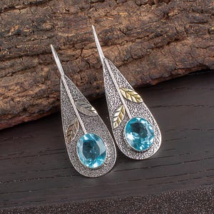 Women drop Dangling Earrings, Sky Blue Topaz Earrings, Birthday Gift Earrings, Gemstone Earrings, Wedding Earrings, Gift For Her
