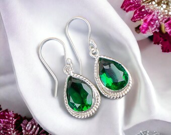 Emerald Teardrop Earrings: Sterling Silver Green Stone Jewelry
