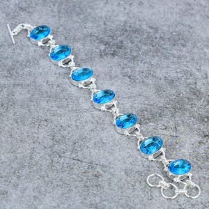 Blue Topaz Bracelet 925 Sterling Silver Bracelet Blue Topaz Multi Gemstone Bracelet Blue Topaz Silver Jewelry Gift Bracelet For women