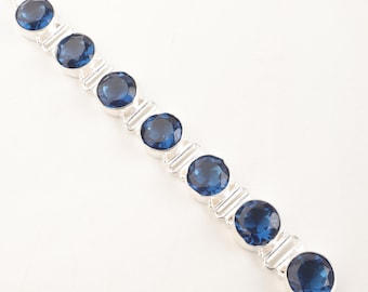London Blue Topaz Tennis Bracelet: 925 Sterling Silver, Round Cut