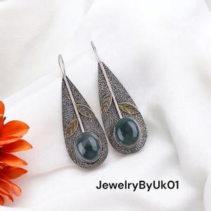 Moss Agate Drop Dangle Earrings  Natural Gemstone Earrings 925 silver Earring Meaningful Affirmation Jewelry Green Gemstone Earrings