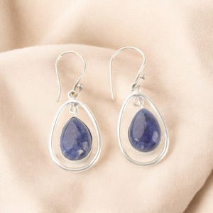 Pear Sodalite Sterling Silver Earrings: Natural Blue Gemstone