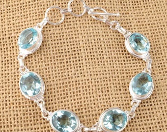 Sky Blue Topaz Bracelet: 925 Sterling Silver Women's Jewelry