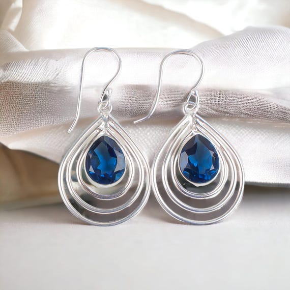 Orecchini Pendenti In Argento Sterling Con Topazio Blu Di Londra: Gioielli Minimalisti - Italia - Foto 2