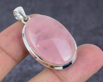 ローズクォーツ スターリングシルバーペンダント：オーバルピンク