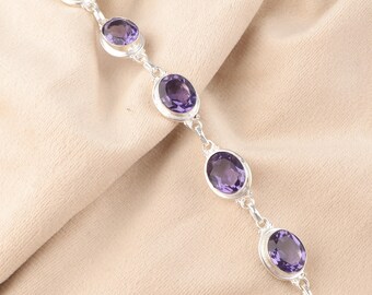 AAA Iolite Gemstone Bracelet: 925 Sterling Silver Adjustable Women's Jewelry