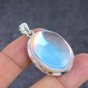 Handmade Teardrop Angel Aura Quartz 925 Sterling Silver Pendant