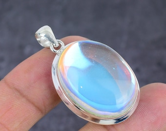 Ciondolo in argento sterling 925 con quarzo aura a forma di angelo a goccia fatto a mano