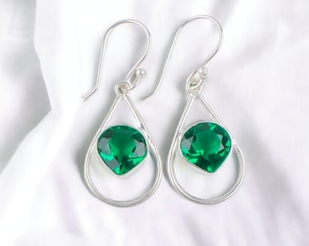 Smaragd Art Deco Ohrringe: 925 Sterling Silber Tropfen