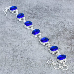 Blue Topaz Bracelet 925 Sterling Silver Bracelet Blue Topaz Multi Gemstone Bracelet Blue Topaz Silver Jewelry Gift Bracelet For women