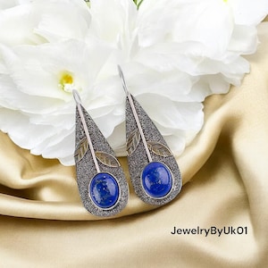 Lapis Lazuli Earrings 925 Sterling Silver Earrings Lapis Lazuli Gemstone Earring Jewelry Handmade Earrings Lapis Lazuli Jewelry Gift For Her
