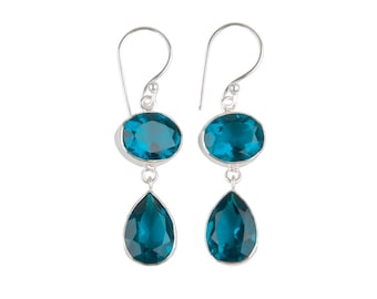 Handmade London Blue Topaz Earrings: 925 Sterling Silver Boho Jewelry