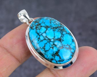Collar con colgante de turquesa hecho a mano: plata de ley, piedra natal de diciembre