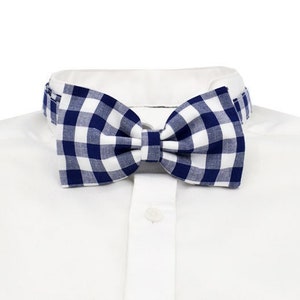 Navy blue checkered bow tie