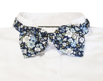 Navy blue flower bow tie