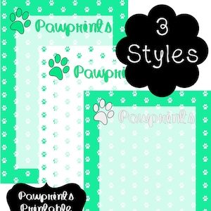Pawprints in Green PDF - Set of 3 Printable 8.5x11 Stationery for Letter Writing, Journaling, Note-taking