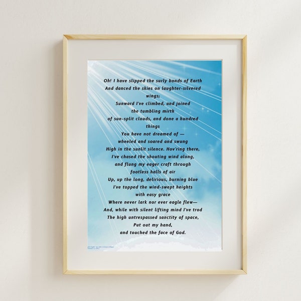 High Flight Poem - by Magee - INSTANT DOWNLOAD, Printable Item