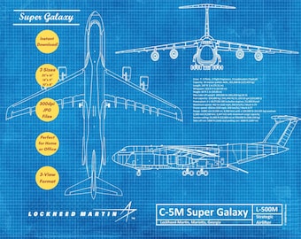 C-5M Super Galaxy Blueprint Poster - Wall art - Aviation Art - Download & Print Yourself!