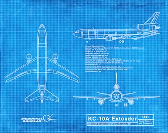 KC-10A Extender Aerial Tanker Blueprint - INSTANT DOWNLOAD - Digital - Print yourself