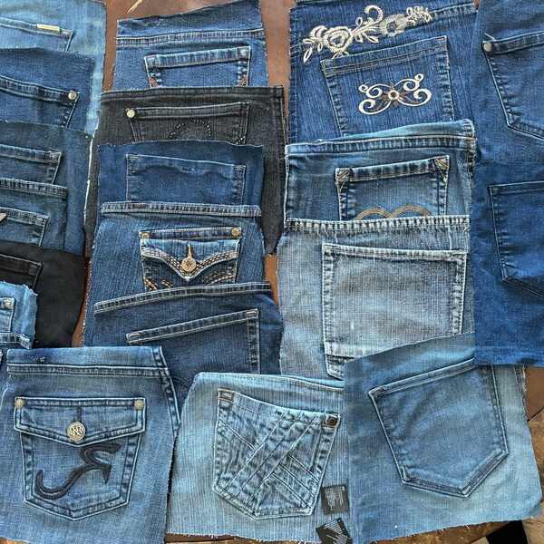 Hand cut Jeans Pockets, Destash, 20pc lot, Denim parts, Jeans pockets + BONUS pieces, Different sizes