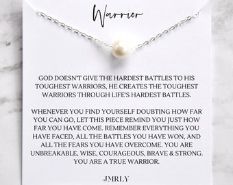 Grit Pearl Necklace, Inspirational Jewelry for Women Warrior, Strength Necklace, Survivor Gift, Thinking of You