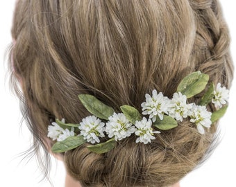 Bridal hair piece Greenery flower pins clover clip