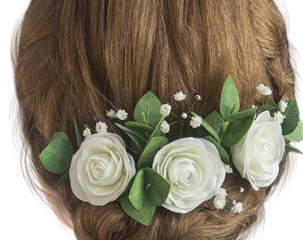 Greenery hair piece Eucalyptus rose babys breath pins