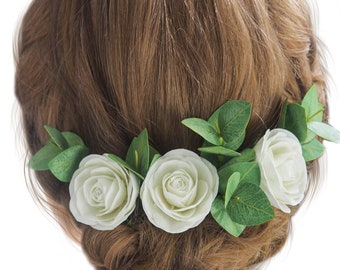 Bridal flower hair pins Greenery piece eucalyptus rose