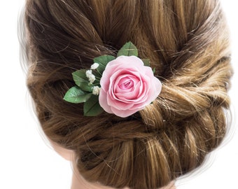 Pink rose wedding hair piece , flower hair pins , floral headpiece