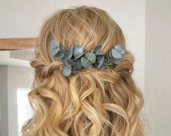 Bridal hair comb eucalyptus greenery leaf piece