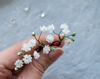 Babys breath gypsophila hair pins with realistic handmade fake flowers, hair piece for bride