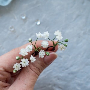 Babys breath gypsophila hair pins with realistic handmade fake flowers, hair piece for bride