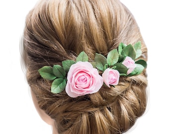 Blush pink rose wedding hair piece , flower pins