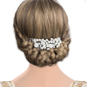 Bridal flower hair comb - white pearl piece babys breath clip