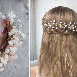 Bridal babys breath hair piece wedding flower pins clip image 1