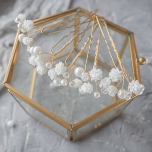 Pearl flower hair pins - bridal piece babys breath headpiece