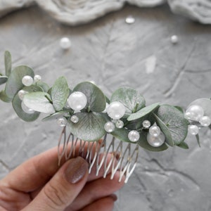 Eucalyptus pearl hair comb bridal piece Wedding headpiece floral